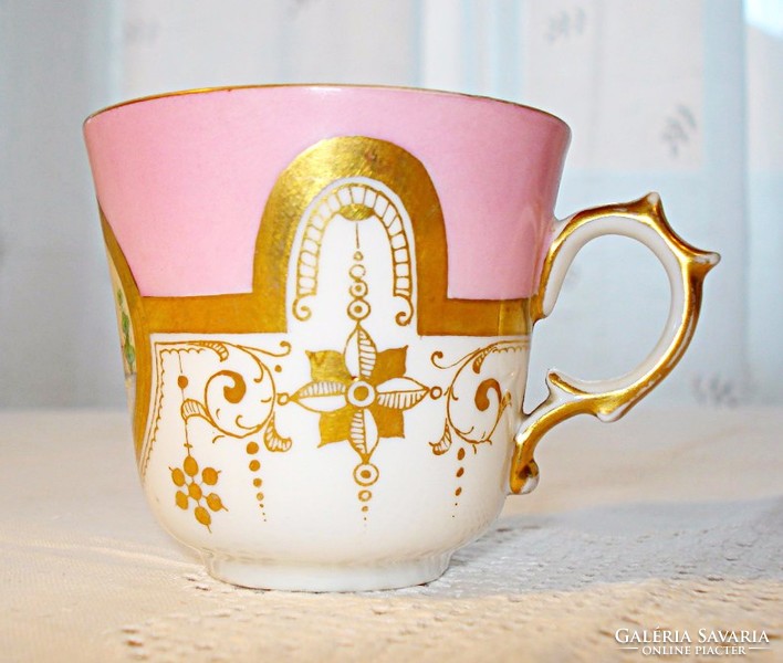 Szecessziós, kézzel festett porcelán mokkás csésze