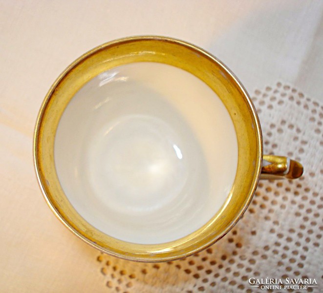 Szecessziós, kézzel festett porcelán mokkás csésze