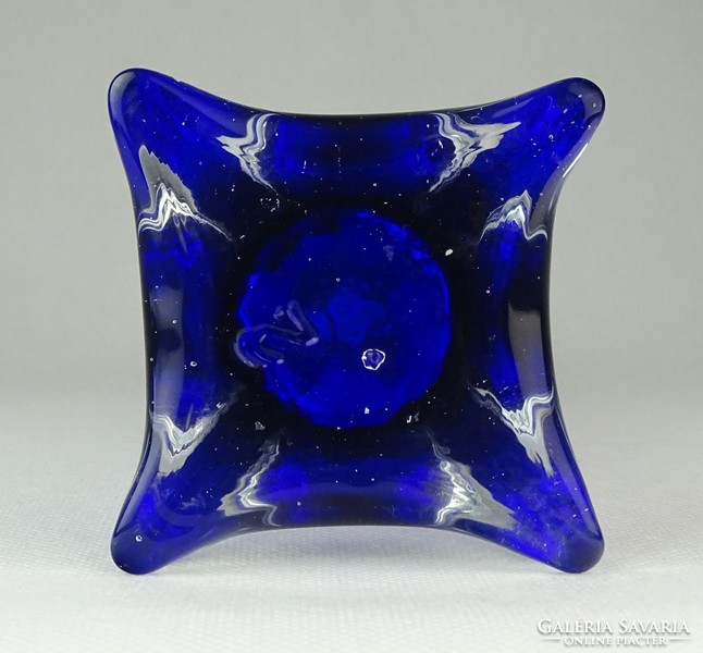 0Q861 Régi kék fújt üveg szálváza 29 cm