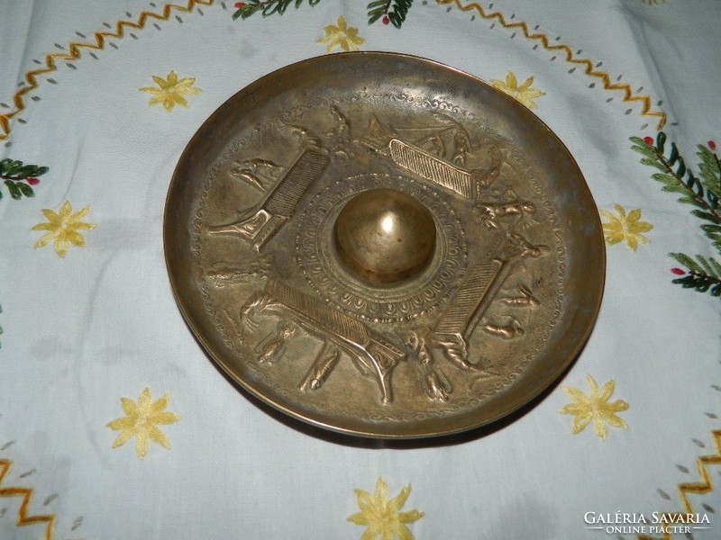 Antique heavy large industrial relief pattern copper / bronze bowl - wall bowl centerpiece