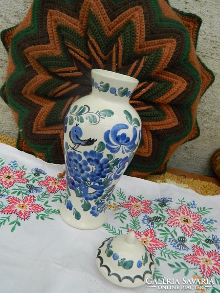 Kézzel festett nagy lengyel urna váza madár  - fedeles váza