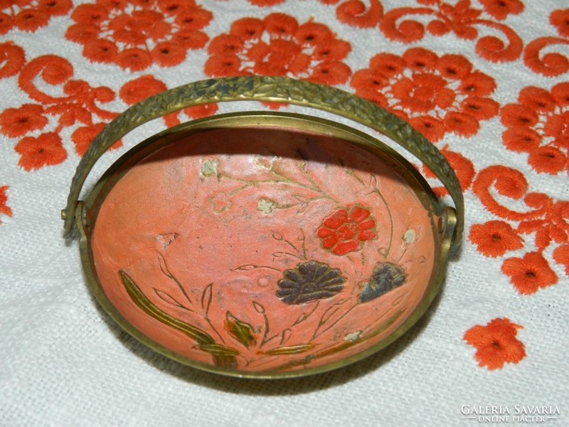 Copper cloissone decorative bowl with lovely floral fire enamel decoration
