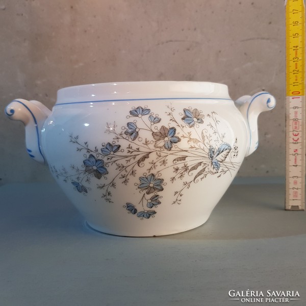 Porcelain soup with commatate, blue field floral decor