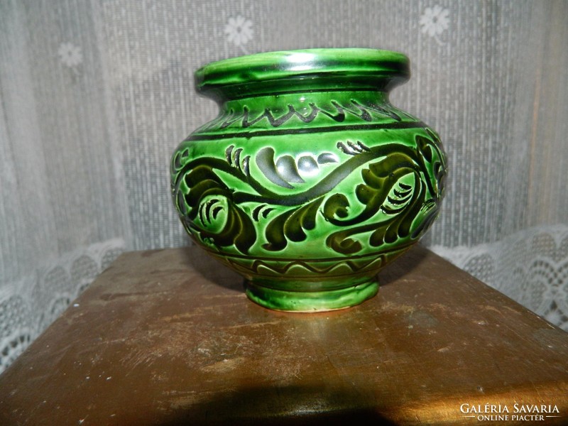 Józsa János Korond: Korond ceramic green-black earthenware vase