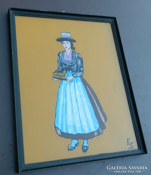 Dutch glass painting with sign