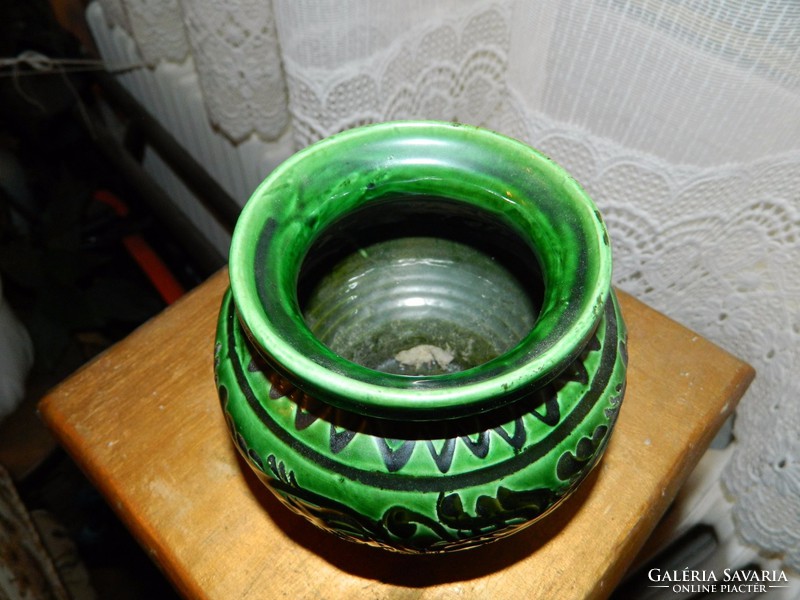 Józsa János Korond : korondi kerámia zöld - fekete öblös  cserép váza
