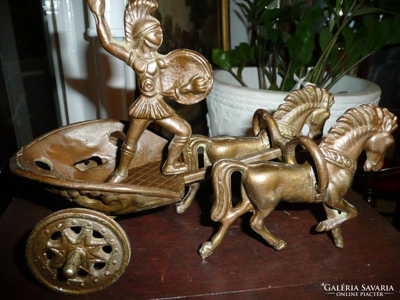Roman chariot with horses - antique bronze statue