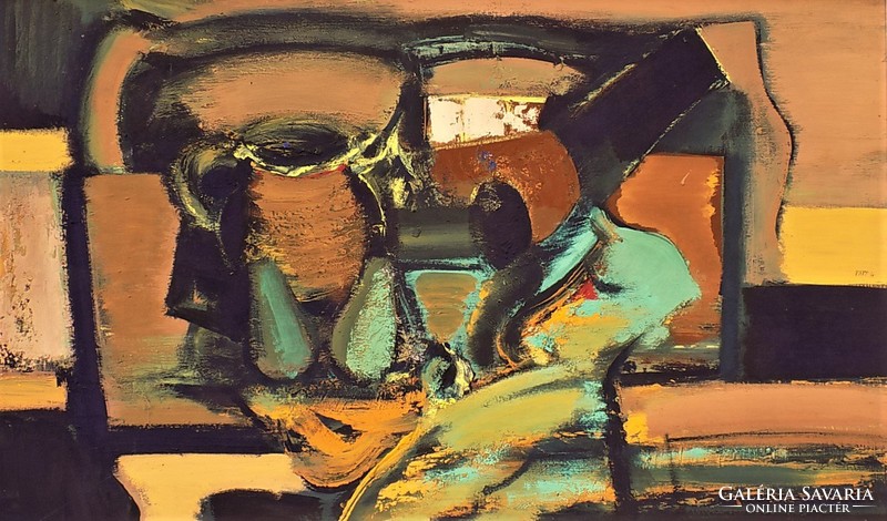 Papp Gábor ( 1936-) Csendélet c. képcsarnokos festménye106xx66cm Eredeti Garanciával