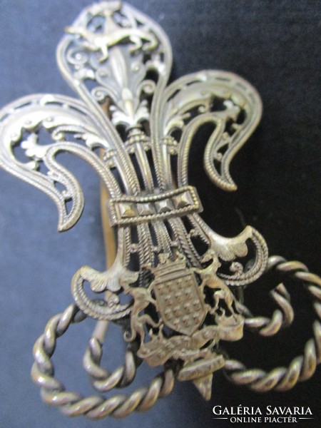 Antique Goldsmith Work Cimeric Desktop Business Card Holder Crown Coat of Arms
