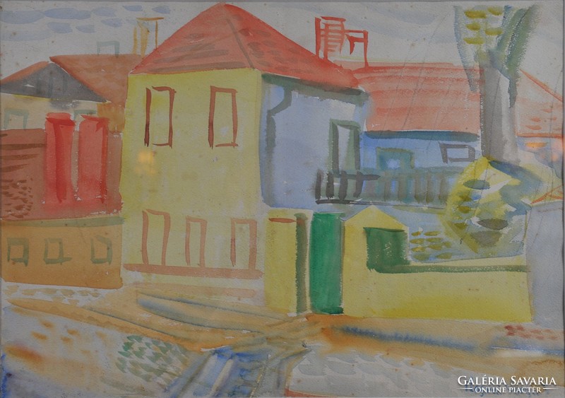 Attributed to István Ilosvai-varga (1895-1978): street scene, watercolor