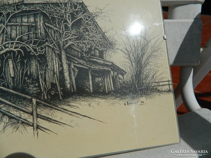 Crumbling wooden house : marked engraving - etching, woodcut