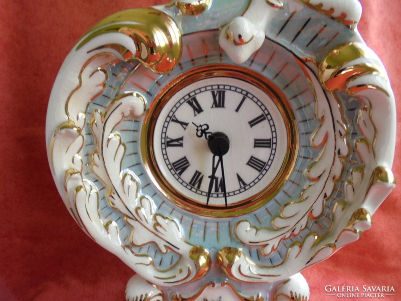 Csehszlovák barokk fajansz asztali óra quartz szerkezettel