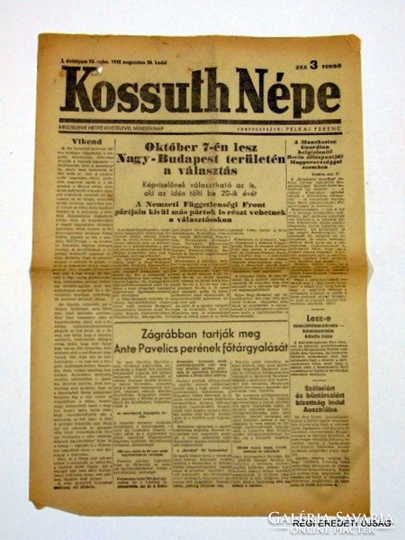 1945 augusztus 28  /  KOSSUTH NÉPE  /  RÉGI EREDETI ÚJSÁG Szs.:  3922