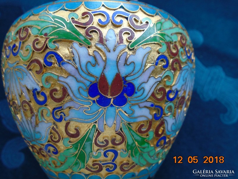 Partition enamel, cloisonné, Chinese vase with lotus pattern on gold enamel base 21 cm