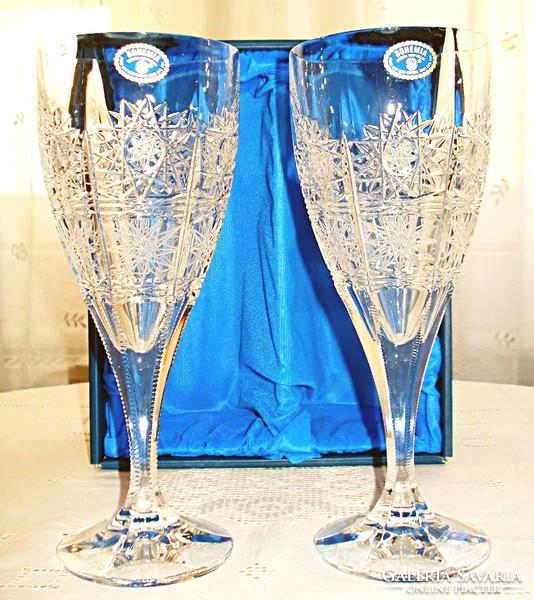 Bohemia lead crystal goblet pair, champagne glass in gift box m=21 cm
