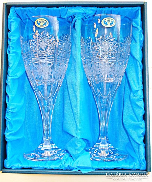 Bohemia lead crystal goblet pair, champagne glass in gift box m=21 cm