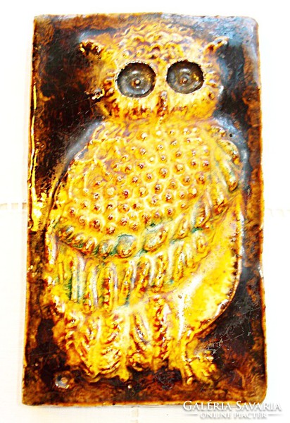 Owl, glazed ceramic wall decoration