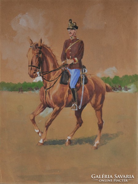 Ismeretlen művész: Lovastiszt 1910 k., akvarell