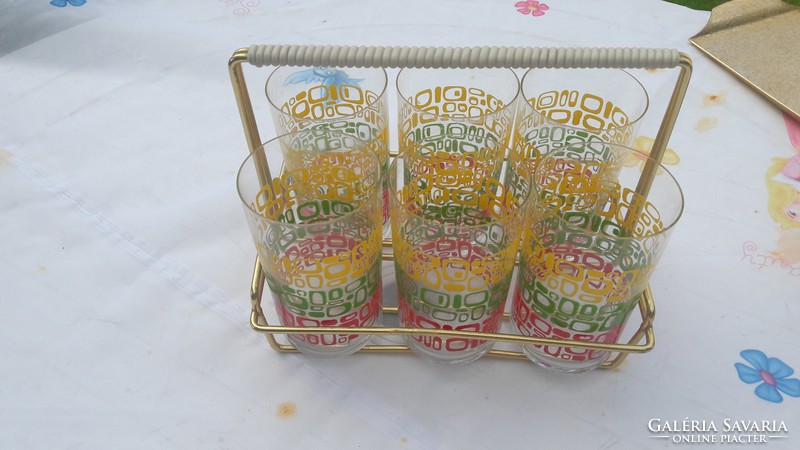 Retro wine set for sale! 6 decorative glasses in metal holder