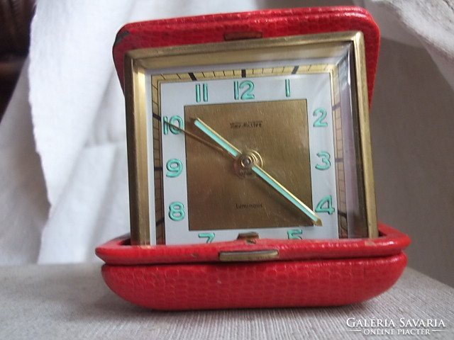 Retro German uti clock with phosphorescent dial, excellent quality working in a leather case for a table clock