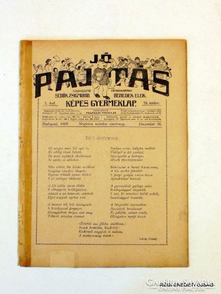1909 december 26  /  JÓ PAJTÁS  /  RÉGI EREDETI ÚJSÁG Szs.:  5695