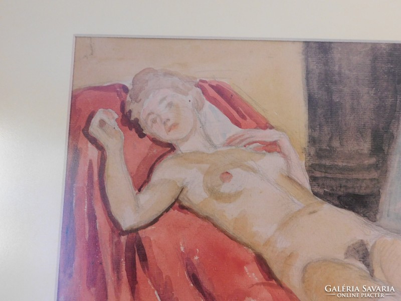 Büky Béla:(1899-1983) Fekvő női akt (akvarell)