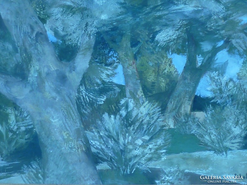 Eladó Munkácsy-díjas Scholz Erik: Árnyékot adó fák, olaj, farost, nagy méretű, keretezett festménye