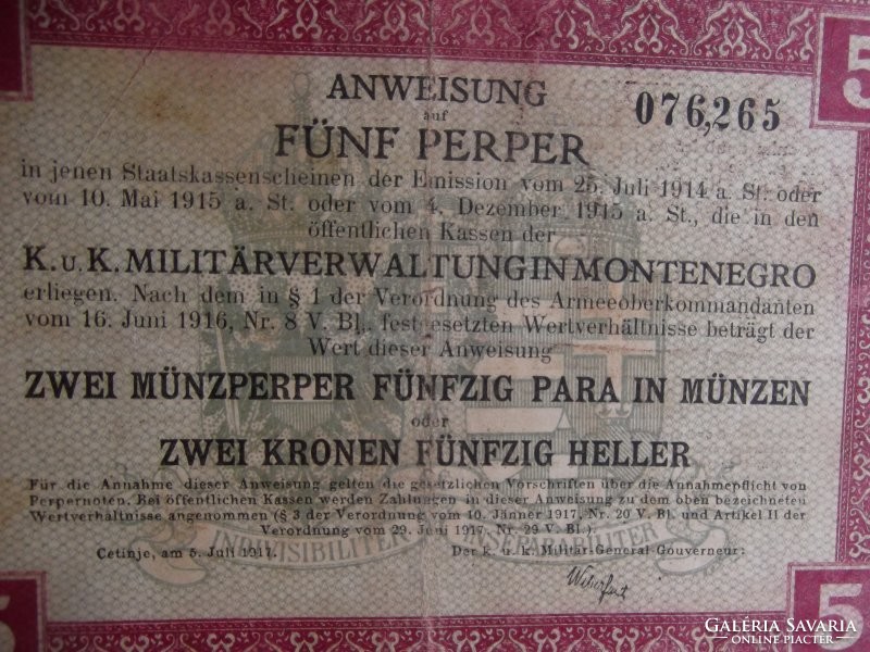Montenegro - 5 perper 1917 (Austro-Hungarian occupation)