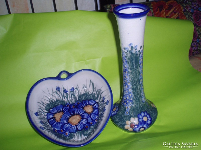 Vintage artistic hand painted vase and bowl