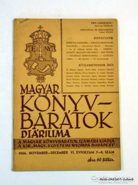 1936 november   december  /  A MAGYAR KÖNYVBARÁTOK DIÁRIUMA  /  RÉGI EREDETI ÚJSÁG Szs.:  6605