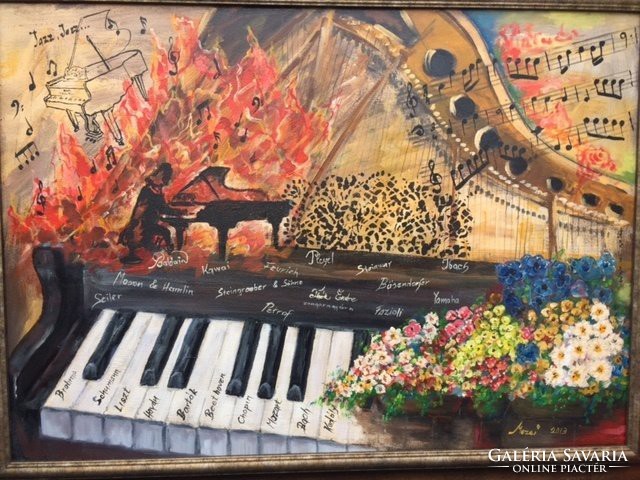 Original oil painting from Szentendre, by a contemporary artist, subject: His Majesty the piano