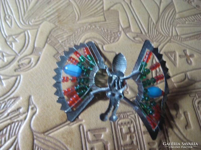 Butterfly or sew-on brooch, metal and pearl, sew-on, 5 cm