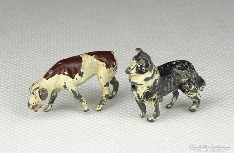0R445 Antik jelzett angol mini ólom kutya 2 darab