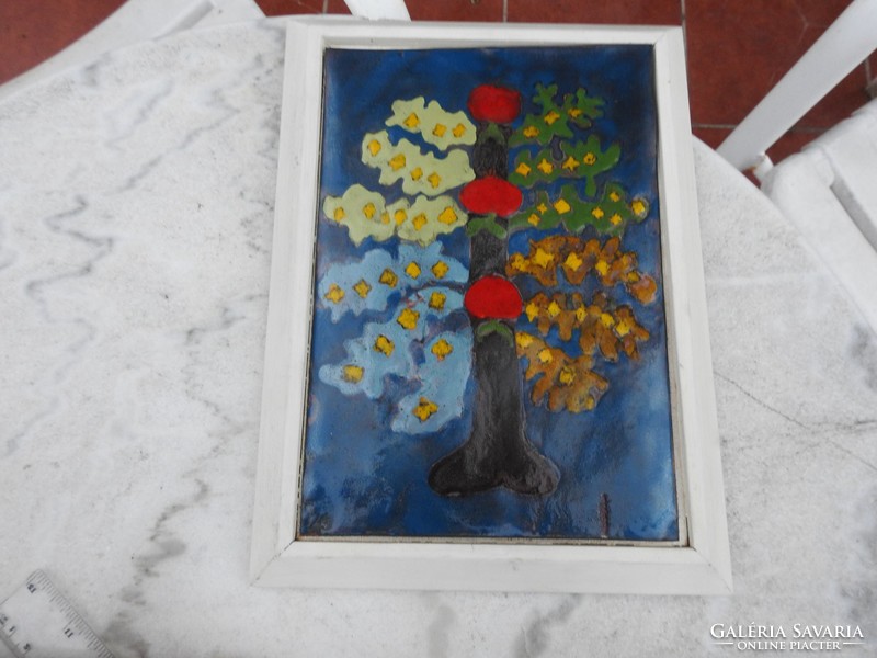 The fairy-tale apple tree - fire enamel wall picture in a white wooden frame
