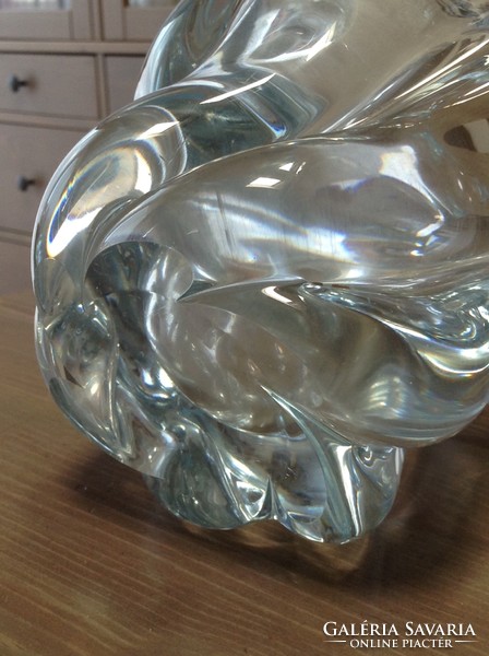Old Swedish orrefors crystal glass vase, aquamarine color