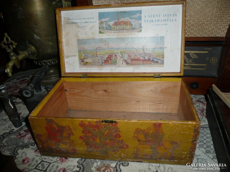 Antique large-sized Saint István milk caramel wooden box