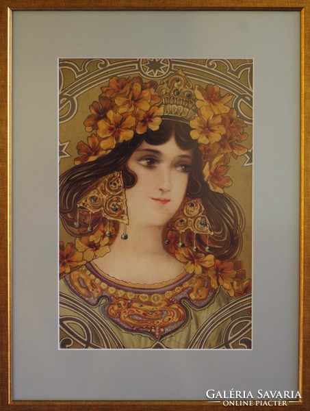 Szecessziós Art Nouveau színezett litográfia korabeli 1899 ritka Mary Golay