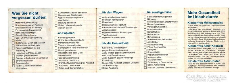Klosterfrau Jó utat! Egy kis segítség a felhőtlen nyaraláshoz német szocialista kiadvány 60-as évek