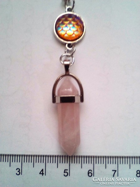 Natural rose quartz hexagon block pendant on a silver chain