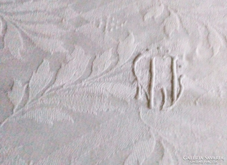 Antik párnahuzat, monogramos, fehér damaszt,  75 x 62 cm