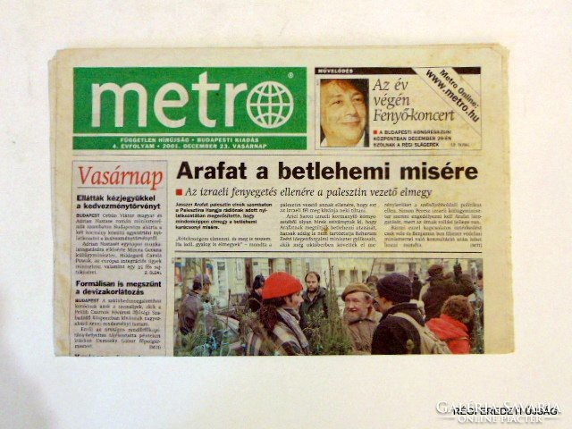 2001 december 23  /  metro  /  SZÜLETÉSNAPRA RÉGI EREDETI ÚJSÁG Szs.:  5543