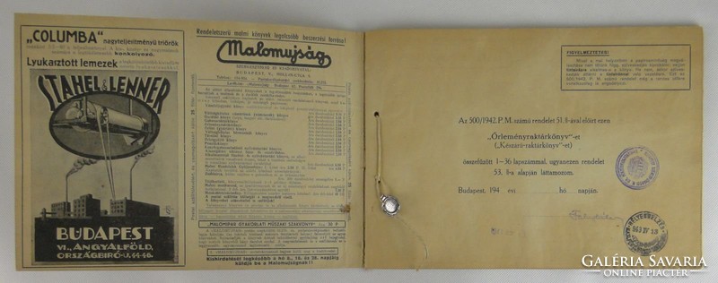 0T216 Malomipari Őrleményraktárkönyv 1943