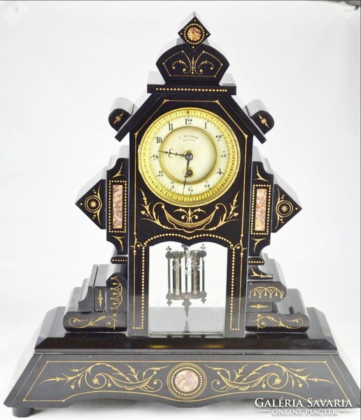 Mantel clock marble 50 black with gilt engraved classicizing motifs