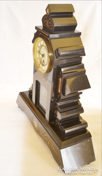 Mantel clock marble 50 black with gilt engraved classicizing motifs