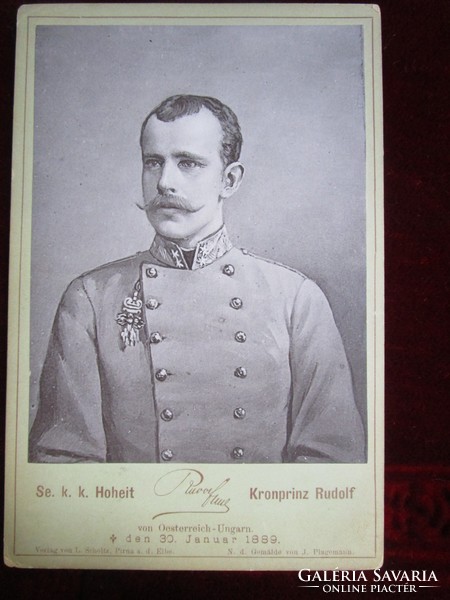 Eredeti NAGY KEMÉNYHÁTÚ EMLÉKLAP RUDOLF trónörökös KUK 1889 KORONA HERCEG HABSBURG