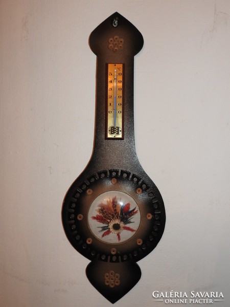 Wall thermometer - leather craft product with dried flower decor