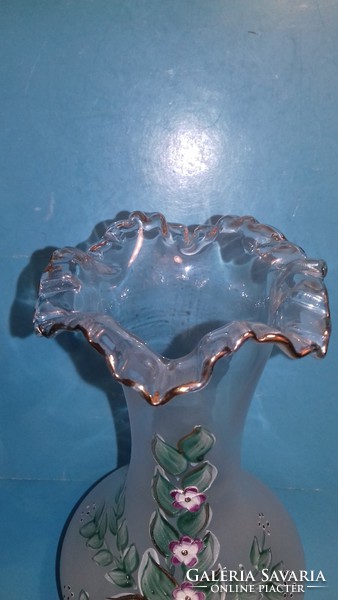 NAGYON AKCIÓS ÁR!!! Fodros szélű arannyal szegélyezett opál üveg váza