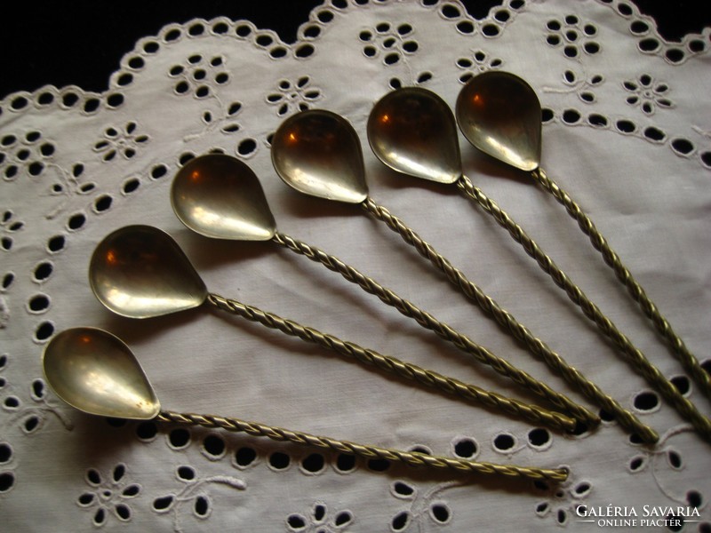 Alpaca, antique, interesting, twisted spoons with toothpicks, 6 pieces, 13 cm