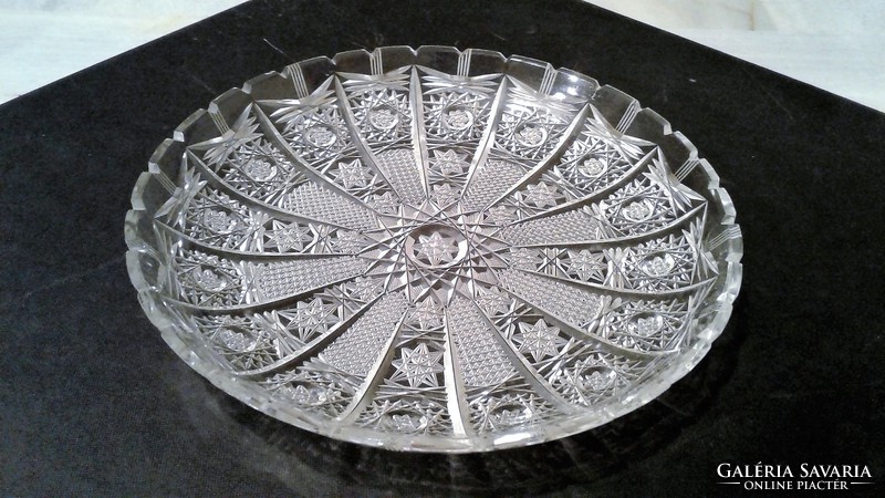 Gyönyörű metszéssel díszített régi kristály tál 22 cm