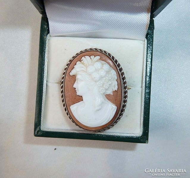 Antique silver cameo brooch pendant with 9k pin